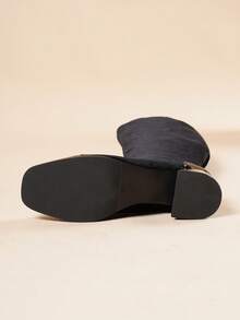 2026 Autumn/Winter New Western Style Side Zipper Over-The-Knee Boots For Women, Square Toe Chunky Heel Tall Elastic Riding Boots - Black - View 9