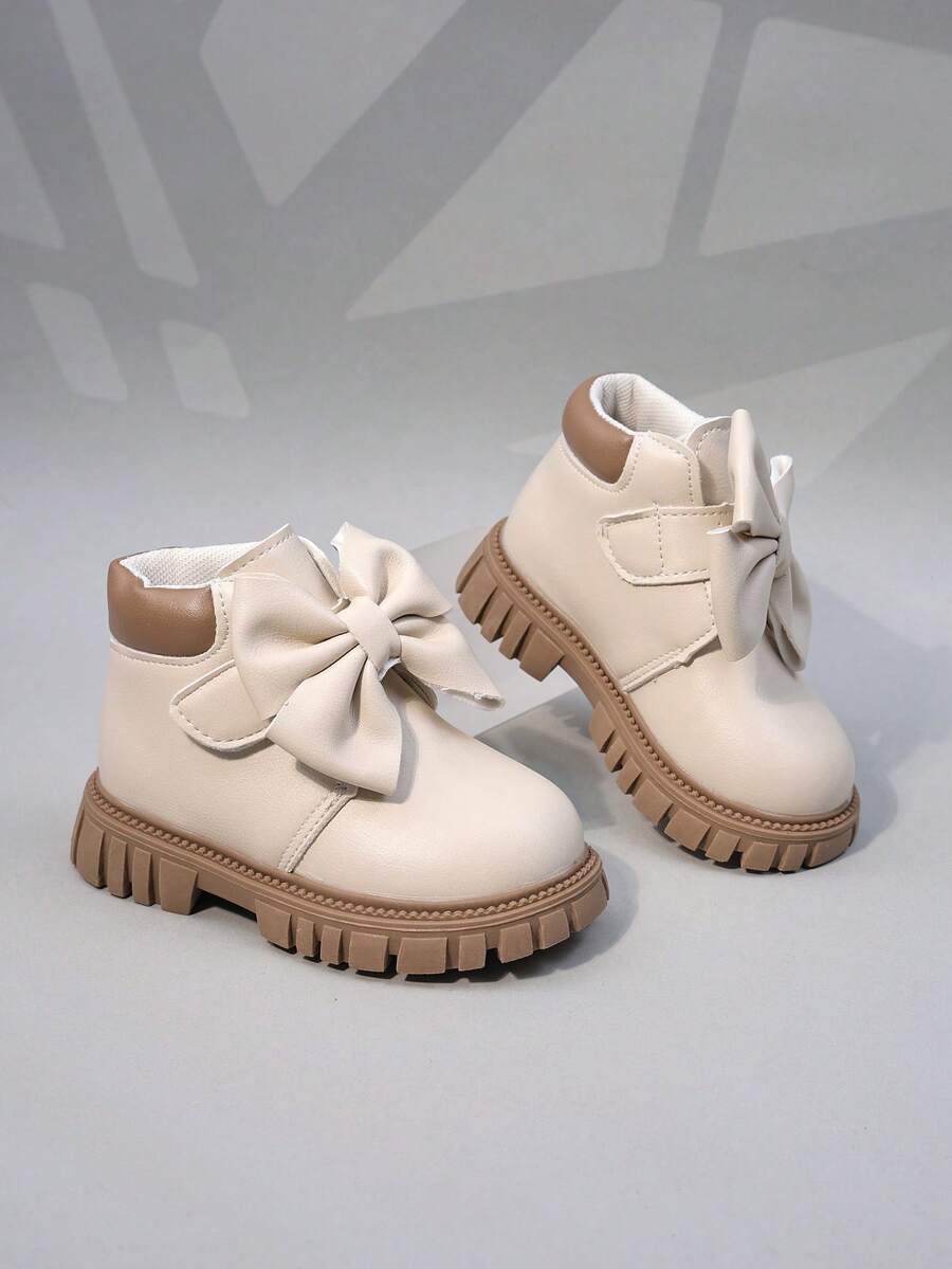 Toddler Girls Autumn/Winter New Ankle Boots, Low-Top Children Boots, Casual Thick Sole Little Girl Cute Bow Leather Boots