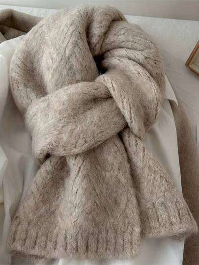 女士针织围巾，柔软厚实保暖，针织围脖，适合学生，冬季适用