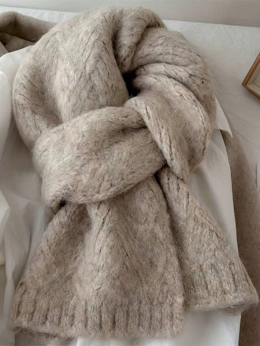 Women's Knitted Scarf, Soft & Thick Knitted Warm Scarf, Knitted Neck Warmer, Suitable For Students, Winter - Maroon - View 1