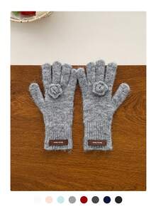 1 Set Elegant Floral Pattern Scarf And Fingerless Gloves, Narrow Long Scarf And Warm Knitted Mittens, Suitable For Autumn/Winter, Commuting, Students - [Gloves] Brown Leather Label With Small Flower - View 15