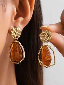 1 Pair Metal & Resin Retro Earrings, Elegant Party Earrings For Women