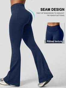 1pc Women High Waist Seamless Shaping Flare Yoga Pants - Navy Blue - View 1