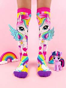 1双儿童过膝袜，色彩缤纷的酷炫小马图案，饰有3D翅膀，四季皆宜，趣味十足，适合狂欢节、派对、音乐节、母亲节、假期、毕业季、返校季、婚礼、角色扮演、户外活动和日常穿着——绝佳的礼物之选 - 彩色 - 查看 10