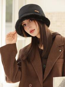 1顶女士秋冬新款金属装饰加厚渔夫帽，保暖防风，优雅个性，透气时尚，百搭英伦风，可水洗，送礼佳品，适合秋冬日常穿着、散步、购物 - MM2081 - 查看 14