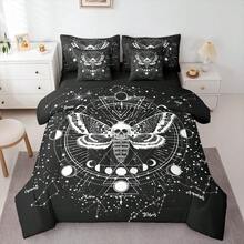 Erosebridal Boho Moth 7 Piece Bedding Set Gothic Skull Bed In A Bag Bohemian Moon Starry Sky Comforter With Sheets Exotic Skeleton Bones Bed Sets, For Valentine's Day, Christmas Happy New Year Room Decor, Perfect Gift For Birthday Housewarming - 黑白 - 查看 1