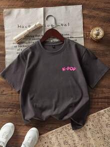 Tween Girl "Boba Tea & K-POP" Graphic Sweatshirt, Fashion Top For Girls, Suitable For Casual, School, Street Wear, Perfect For K-POP Loving Fashionistas - Dark Grey - View 8