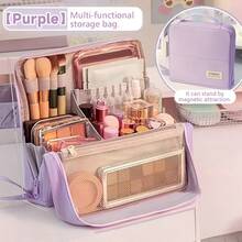 大容量立式化妆品收纳盒，磁扣闭合 - 结实耐用的布料材质，可收纳护肤品、洗漱用品 - 方便旅行和居家收纳，多隔层拉链设计 - 彩色 - 查看 6