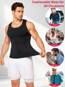 Nebility Men's Shapewear/Body Warmer - Suitable For Spring, Summer, Autumn And Winter. Slimming Underwear, Shaping Vest, Compression Camisole Shapewear For Tummy Control - 黑色 - 查看 5