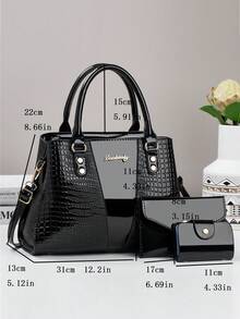 3pcs Women's PU Leather Handbag Set, Elegant Fashion Tote Bag With Coin Purse And Card Holder, Multifunctional Large Capacity Shoulder Bag, Stylish And Unique Design, Multiple Colors Available - Black - View 5