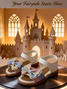 一双儿童/女孩蝴蝶结凉鞋，色彩缤纷的蝴蝶结，白色皮革，柔软舒适，轻便透气，是夏季的理想之选！这款可爱的露趾凉鞋配有可调节的踝带，确保穿着稳固。为任何装扮增添一抹亮丽色彩。透气内衬让小脚丫保持干爽舒适。