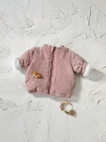 Toddler Baby Girl Thick Thermal Lined Zip-Up Short Jacket, Winter - Pink - View 7