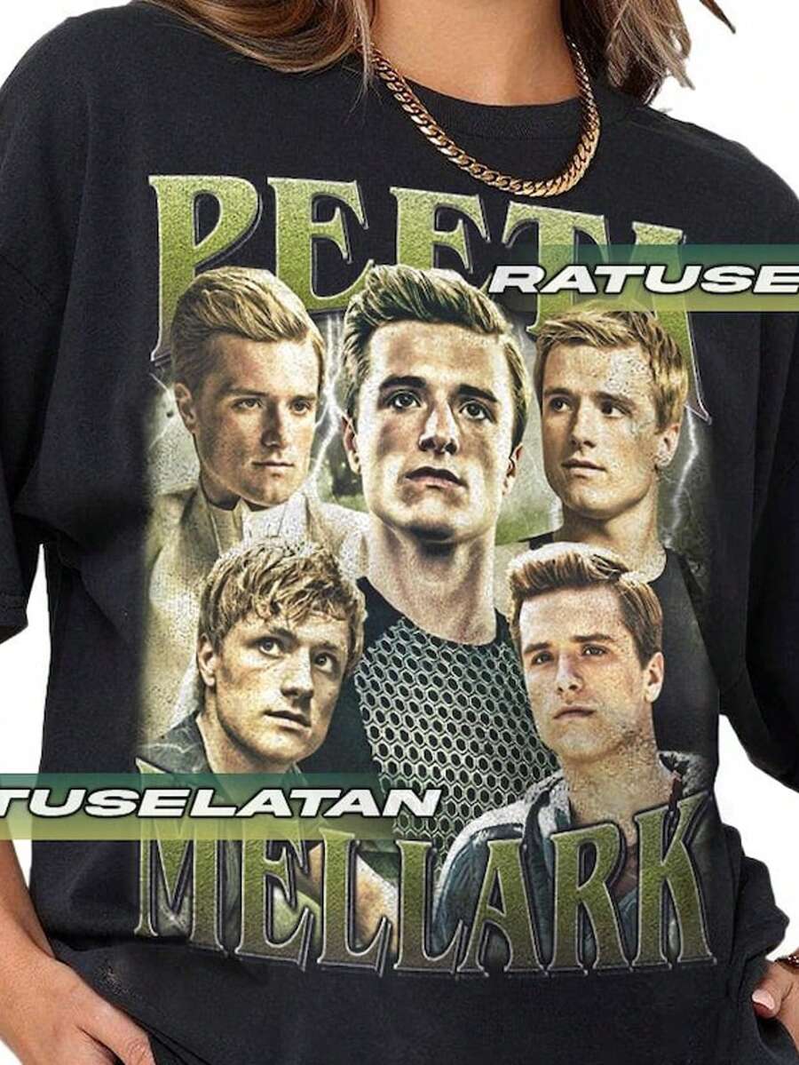 Peeta Mellark Vintage T-Shirt, Gift For Woman And Man Unisex T-Shirt - 黑色 - 查看 1