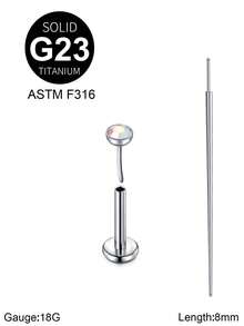 Khuyên tai xỏ khuyên không ren bằng titan 20G/18G/16G có đầu thon G23 đinh tán phẳng cho nam nữ, khuyên tai AB CZ màu đen, khuyên vành tai, khuyên môi, khuyên vành tai, khuyên tai xoắn ốc, khuyên tai dạng thanh, dài 6/8/10mm - Đinh tán + côn - Xem 17