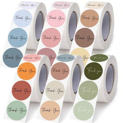 500 张/卷波西米亚风格感谢贴纸，1 英寸圆形 6 色渐变绿色圆形印章封口标签，多种款式可选，适用于商务、婚礼、生日、婴儿送礼会派对用品，防水 PVC 封口贴纸