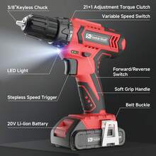 Cute Cordless Brushless Impact Driver Set 20V Electric Power Drill With Battery Charger 59 Pcs Accessories High Torque 2 Speed For Furniture Assembly Muebles Repair Car Maintenance Inflatable Pools Tools For Men Christmas Mothers Day Fathers Day Halloween Birthday Men Gifts - 紅色 - 查看 7