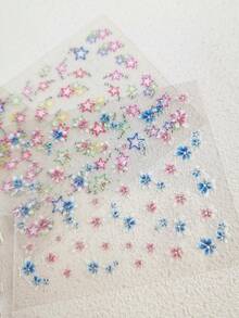 6张彩色可爱花朵元素美甲贴纸，卡通美甲贴纸，儿童女士DIY美甲用品，儿童礼物 - 彩色 - 查看 10