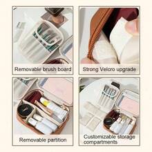 Premium Travel Makeup Organizer Bag: Large Waterproof PU Leather Cosmetic & Toiletry Storage With Adjustable Dividers, Brush Compartment, And Convenient Handle - Ideal For Holiday Travel - 白色 - 查看 6