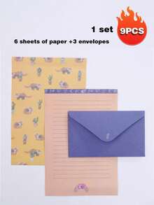 6 piezas de papel de papelería + 3 piezas de sobres, set de papelería, set de papelería creativa, fresca y minimalista, sobres florales exquisitos, papel de forro con estampado floral dulce, adecuado para invitaciones, regalos, saludos festivos, múltiples estilos, esencial para volver a la escuela - Multicolor - Ver 25