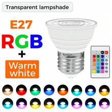 RGB智能灯泡，带遥控器，可调光LED，220V/110V，室内E27/E26灯头，彩色变色嵌入式吸顶灯/吊灯灯泡，E14灯头，客厅卧室背光灯，亮度可调，多色氛围灯，GU10灯头，嘉年华聚光灯，4种动态模式，GU5.3灯头，音乐节、KTV、派对、酒吧，MR16灯头，电竞节，15色氛围装饰照明（RGB暖白光）/（RGB冷白光），透明/乳白色灯罩 - RGB LED Bulb with Remote-Dimmable - 查看 27