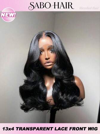 200 Density 32 Inch Natural Black Color Body Wave 13X4 Transparent Lace Front Human Blended Hair Wigs Hair With Baby Hair Body Waves Perfect For Daily Wear Natural Looking Soft For Women's Long Fashionable Blended Hair Wig