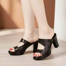 Sandalias de tacón alto para mujer Calzado informal multifuncional Zapatillas con tacón y suela gruesa Sandalias con punta abierta y suela gruesa - Negro - Ver 3