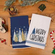 2pcs Highly Absorbent Polyester Festive Christmas Kitchen Towels - Blue Tree Design, 18x26 Inches For Holiday Home Decor, Cooking, Baking, And Cleaning - 2pcs - View 5