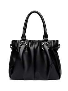 2026年新款女士奢华手提包，设计师款柔软皮革单肩斜挎包，优雅大容量托特包 - 黑色 - 查看 12