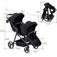 Cochecito Doble para Bebé y Niño Pequeño Plegable con Asiento Reversible Arnés de  5 Puntos Respaldo Ajustable y Sombrilla para Bebés y Niños Pequeños con Cesta de Almacenamiento - Negro - Ver 9
