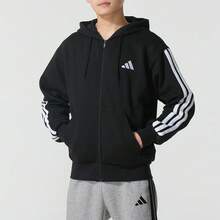 Adidas Men's Tracksuit: M 3S FL FZ HD Knitted Hooded Fleece Sweatshirt + M 3S FL TC PT Knitted Fleece-Lined Jogging Pants (For Jogging, Commuting, And Running). JD1870 + JD1861 - Black/white - View 2