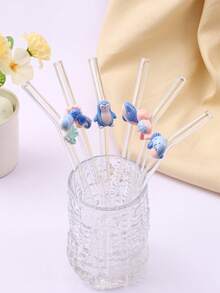 1/2PCS Marine Animal Glass Straws,Playful Reusable Bent Straws For Boba Tea, Iced Coffee & Smoothies. Perfect For Beach Parties, Cafes & Holiday Celebrations. Creates Festive Ocean-Themed Atmosphere. Ideal Gift For Adult Collectors. - Clear - View 3