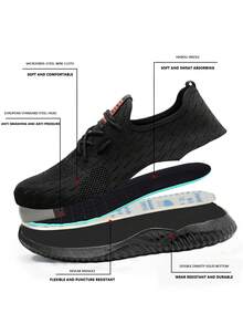 男士钢头安全工作鞋，轻便EVA鞋垫和橡胶鞋底，工作/运动/休闲鞋，经久耐用，适用于仓库、园艺、户外工作、制造业、建筑工地和各种工作场所。钢头靴，适用于锻造车间和户外作业，防压防刺，男士工作训练鞋，户外探险徒步，轻便钢头工作鞋。注意：尺码偏小。