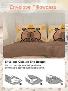 2/3pcs Bedding Set, Cute Capybara Pattern Duvet Cover Set, Soft & Breathable, Suitable For All Seasons, Christmas Decor & Gift, Available In Twin, Full, Queen, King Size, Simple Home Textile, Machine Washable, Autumn Decor, 1 Duvet Cover + 1/2 Pillow Sham (Filler Not Included) - Rỉ Nâu - Xem 6