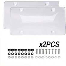 2 piezas Protector de placa de matrícula, Cubierta transparente para placa de matrícula, Marco frontal y trasero universal de 12.2 X 6.29 pulgadas - Construcción de plástico, Protección contra arañazos y daños para tus placas, Instalación fácil, Diseño transparente de larga duración, Accesorio universal para vehículos - Unitalla - Ver 1