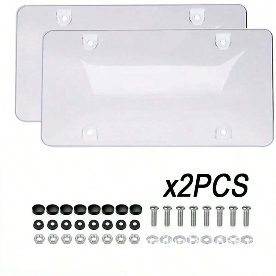 2 piezas Protector de placa de matrícula, Cubierta transparente para placa de matrícula, Marco frontal y trasero universal de 12.2 X 6.29 pulgadas - Construcción de plástico, Protección contra arañazos y daños para tus placas, Instalación fácil, Diseño transparente de larga duración, Accesorio universal para vehículos - Unitalla - Ver 1