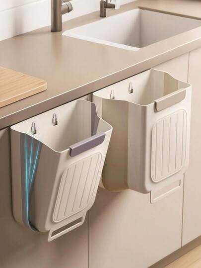 Foldable Kitchen Trash Can, Large Capacity, Thickened Square Plastic Cabinet Hanging Trash Can, No Bending Design, Household Kitchenware, No Electricity Required, Foldable Trash Can For Home Kitchen Cabinet Hanging Trash Storage, Thickened Large Diameter Multi-Functional Trash Can.