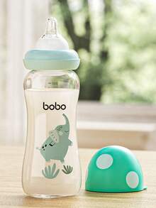 1pc 8.8oz/260ml Newborn Baby Glass Bottle With Mushroom Shaped Wide Mouth Cap