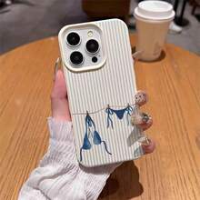1pc TPU Material Elegant Blue Striped Bikini Pattern Phone Case Compatible With IPhone 17 Pro Max/17/16 Pro Max/15/13/12/11, S20 FE/A15/S24/A55, Redmi Note 11/Note 12/Note 13 Pro, Full Body Shockproof Soft Protective Cover - White - View 4