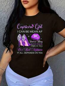 Capricorn Birthday 1 Pcs Women's Plus Size T-Shirt Funny Oversized Graphic Short Sleeve Tee Novelty 100% Polyester Shirt Casual Crew Neck Top 220g - màu đen - Xem 1