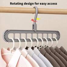 5pcs Space-Saving Stackable Hangers, Multi-Function 9-Hole Support Hangers For Clothing Storage, Multi-Function Plastic Wardrobe Organizer, Suitable For Home Bedroom - Multicolor - View 4