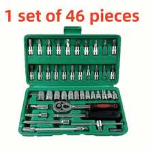 Bộ cờ lê 46 chiếc bằng thép vonfram, có bộ ổ cắm, thích hợp cho việc sửa chữa ô tô - Bộ dụng cụ bảo dưỡng di động đa năng, có cờ lê lực tiên tiến và thanh nối dài, dùng cho sửa chữa ô tô, xe đạp và sử dụng tại nhà, cờ lê thủ công, có hộp đựng - Nhiều màu - Xem 17