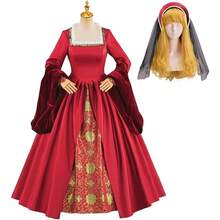 Vestido de corte Tudor - Vestido real de Ana Bolena y Elizabetano - Rojo - Ver 2