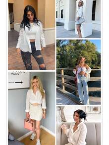 Blusa con Manga Larga para Mujer de Lino de Algodón, Camisa Casual para Mujer con Cuello Solapa y Manga Largas, camisas hawaianas mujer, guayaberas mujer, camisa manga largas mujer, camisa lino mujer, camisa de lino, camisa casual mujer, camisa sin cuello - Morado - Ver 5