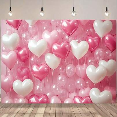 一款浪漫的粉色心形气球挂毯背景，非常适合情人节和春季装饰。也适用于房间美化、派对、节日以及室内/室外家居装饰。提供多种尺寸可选。
