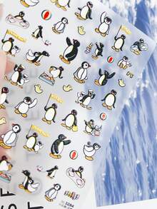 1片浮雕可爱小企鹅卡通动物5D美甲贴纸，纹理北极角色美甲贴花，女士趣味设计美甲贴纸，适用于长短指甲，自粘装饰