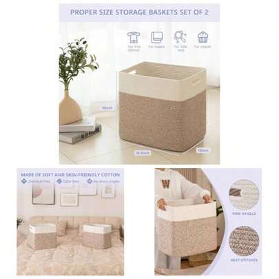 - Cestas de almacenamiento, 16.5x 13x 16.5, Algodn, Beis, 2 unidades