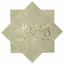 Wedding Napkins, 3-Ply Gold Foil Dinner Napkins Mr And Mrs Cocktail Napkins, Folded 5 X 5 Disposable Napkins For Wedding Dinner Party Bridal Anniversary, 20Pcs - Beige - View 1
