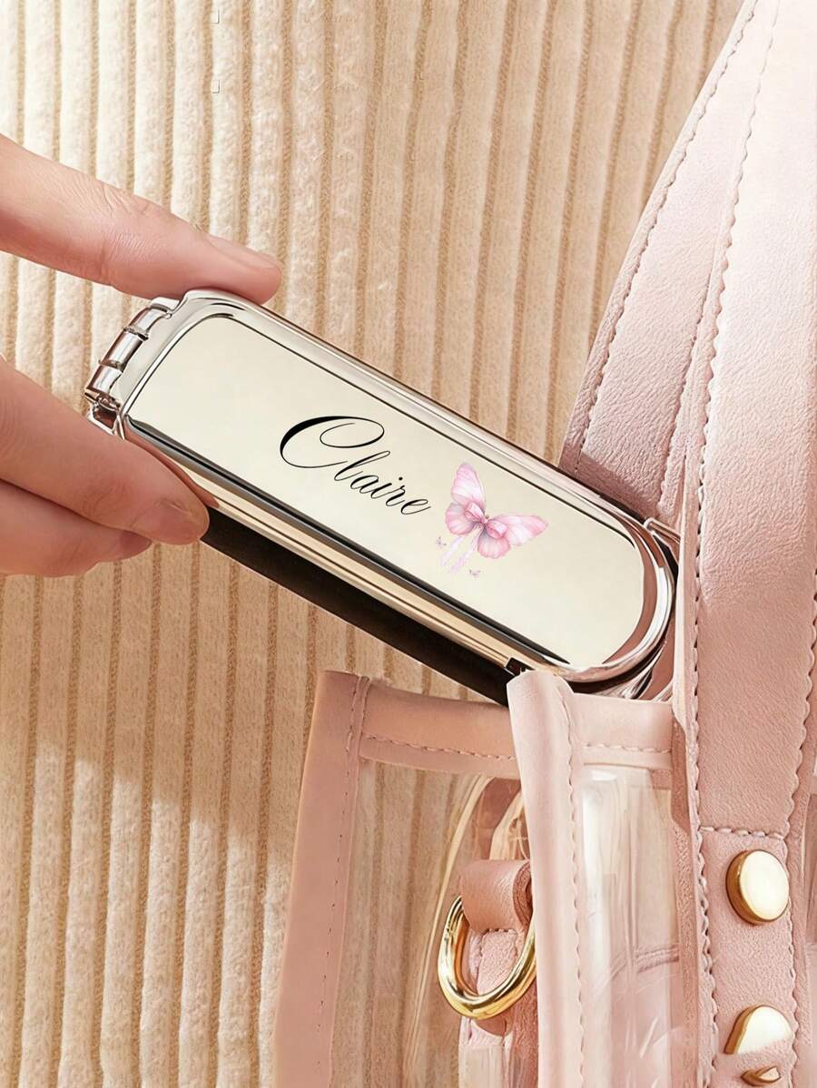 Customized Name Air Cushion Massage Comb, Travel Comb, Folding Comb With Integrated Mirror, Personalized Air Cushion Hair Brush, Customized Portable Travel Comb, Mini Comb (Wedding Gift For Friends, Her, Grandparents) - Multicolor - View 1