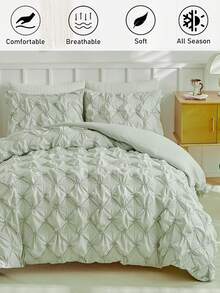 2/3件套绿色褶皱涤纶被套套装，可爱现代时尚四季皆宜的床上用品套装，柔软透气，适合儿童、女孩和青少年（1个被套+1/2个枕套，不含填充物） - 綠色 - 查看 2