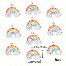 5/10个可爱三色彩虹云树脂吊坠，25*21毫米，时尚DIY饰品工艺品，适合女性和女孩，串珠材料 - 彩虹雲朵 - 查看 3